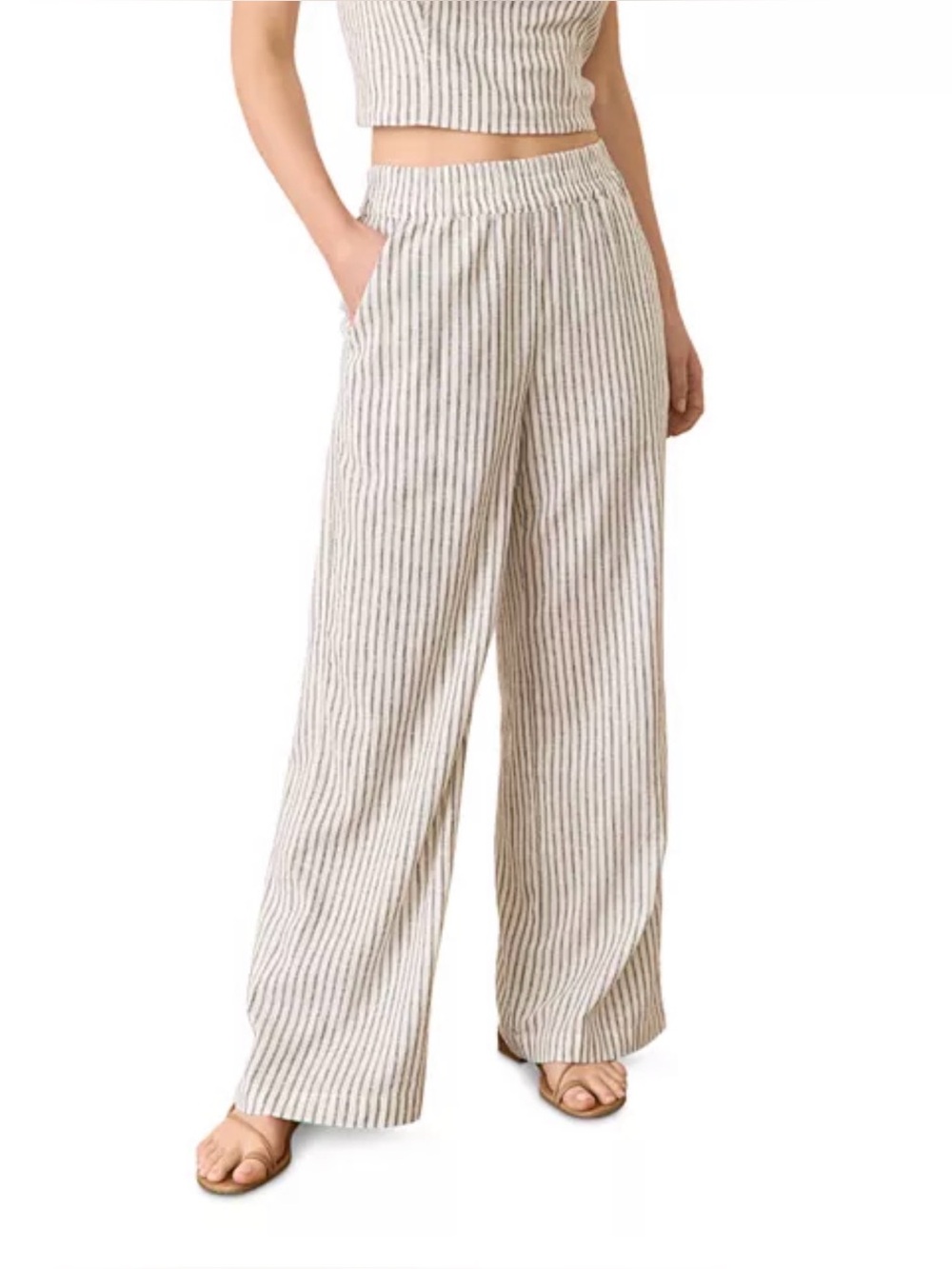 Marine Layer Allison Hemp Trousers Cream Navy Stripe L